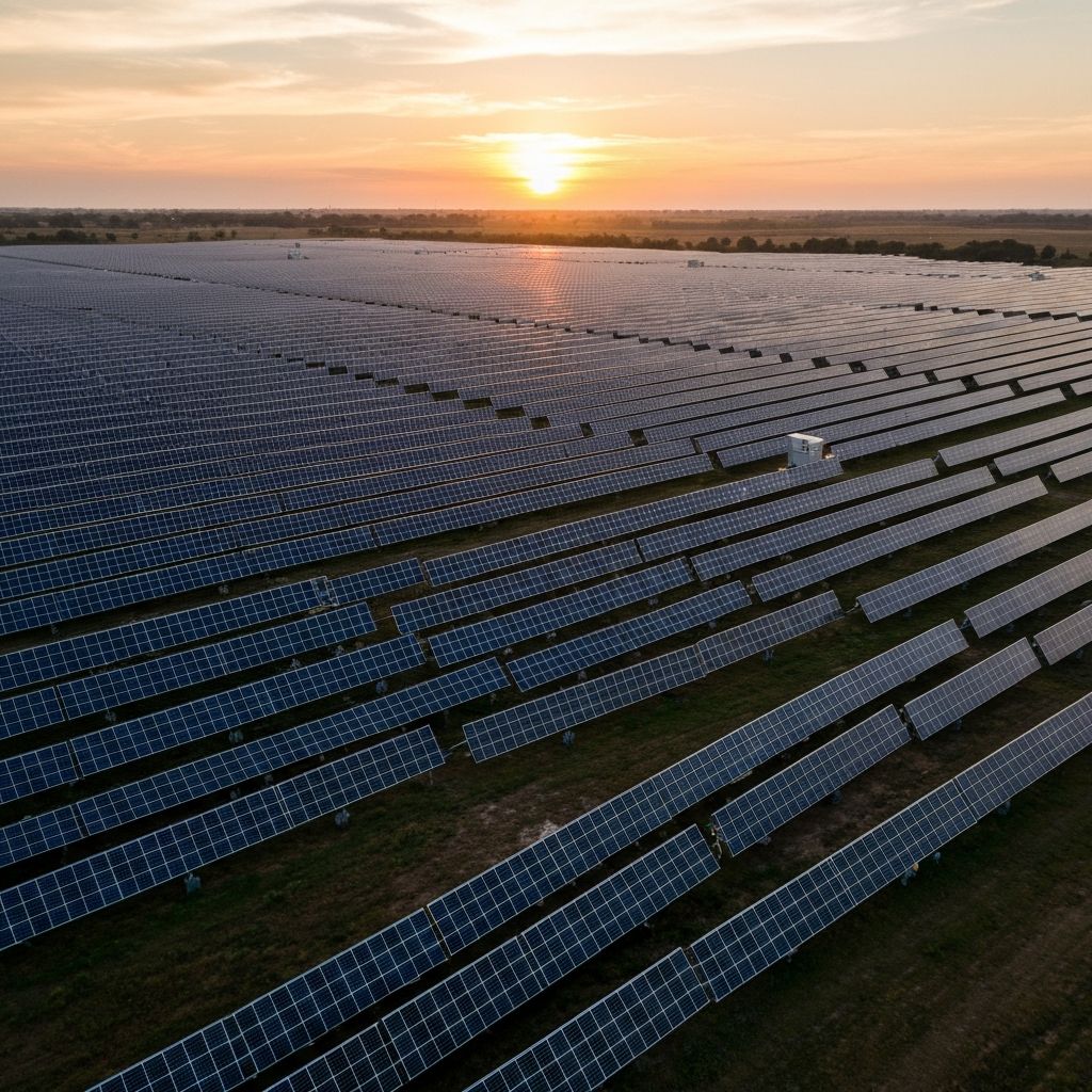 Aerial view of large solar farm
